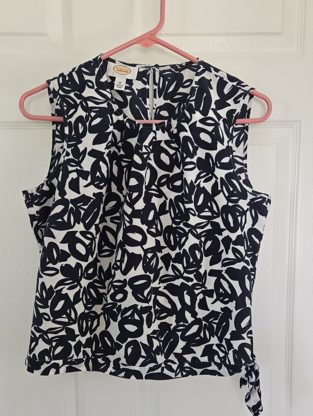 Talbots Navy & White Abstract Print Sleeveless Top Size 12